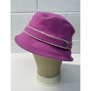 VTG Y2K Coach Bright Pink Bucket Hat Wool Blend Leather Trim / Women's Small P/S